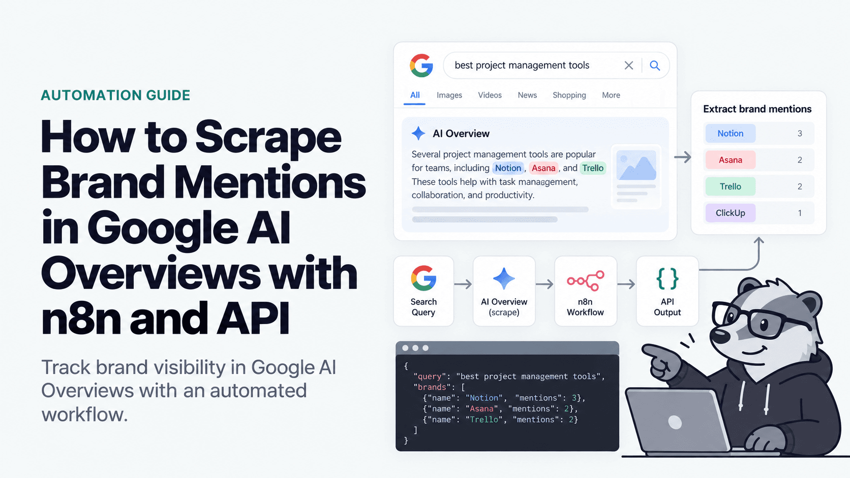 ScrapeBadger guide on scraping brand mentions in Google AI Overviews with an n8n workflow and API