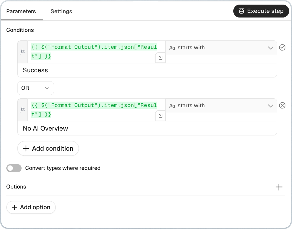 Mapping AI Overview brands and source links to Google Sheets columns in the n8n Append Row node