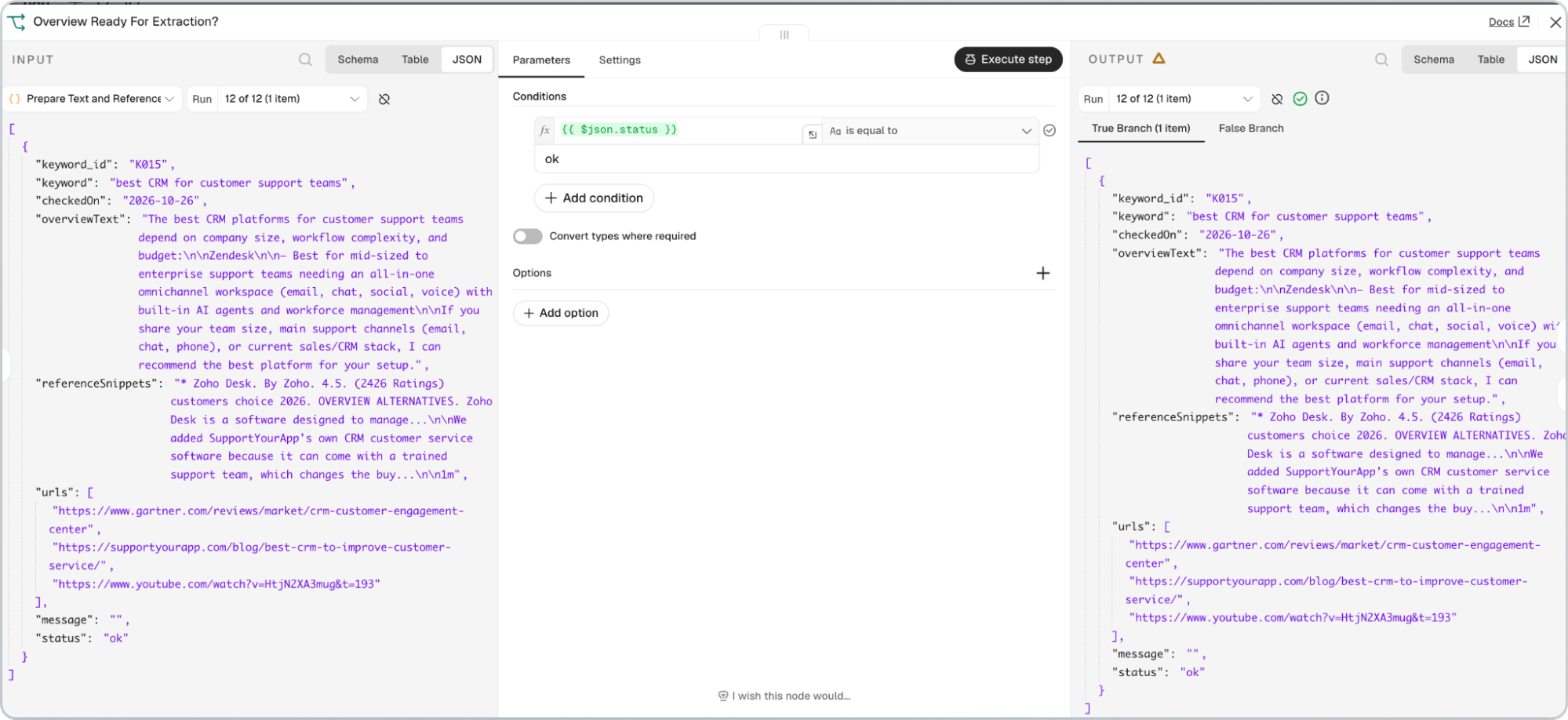 n8n IF node passing only valid AI Overview results on for brand extraction