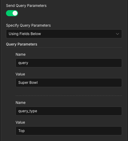 send tweet query parameters